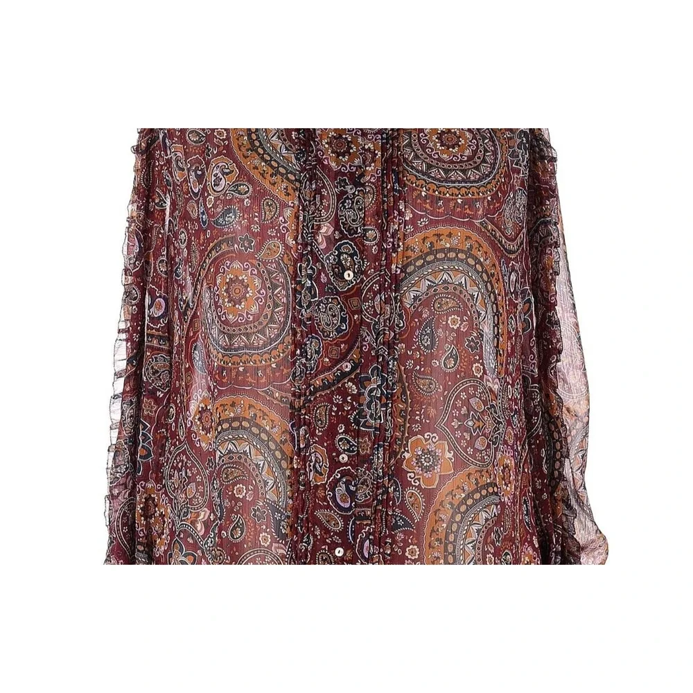 Johnny Was Epsilon Paisley Peasant Top 2X Boho Chic Colorful Sheer Pintuck Jade